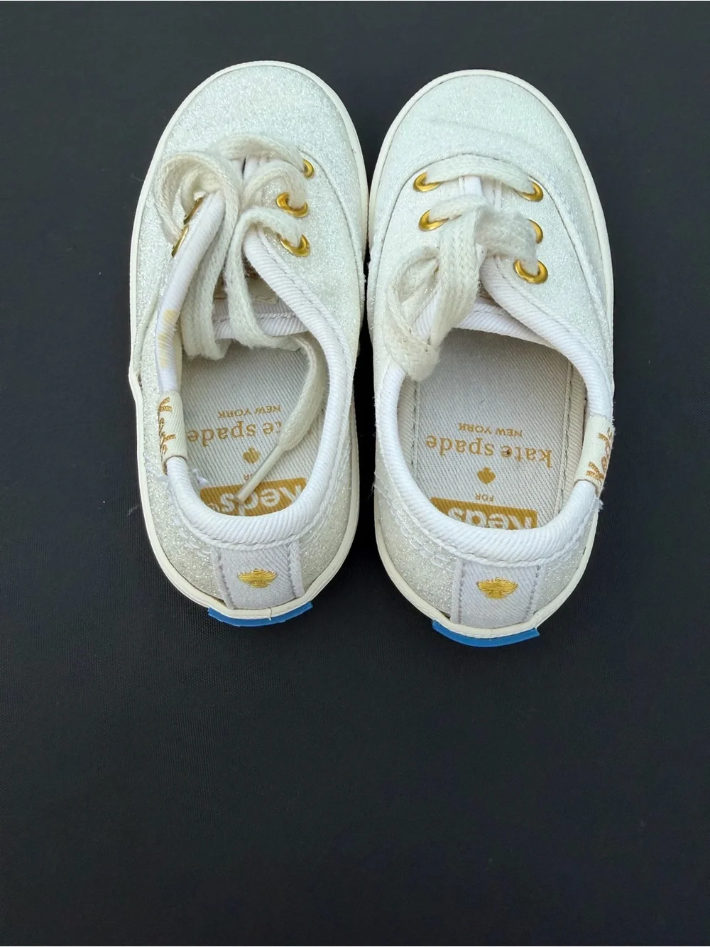 kate spade Kids Glitter Canvas Sneakers in White with Gold Eyelets